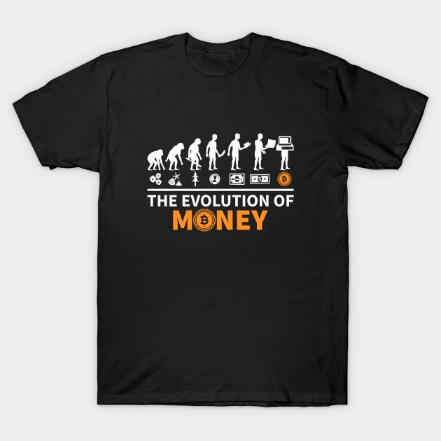The Evolution of Money - Bitcoin - Cryptocurrency T-Shirt by OnyxBlackStudio